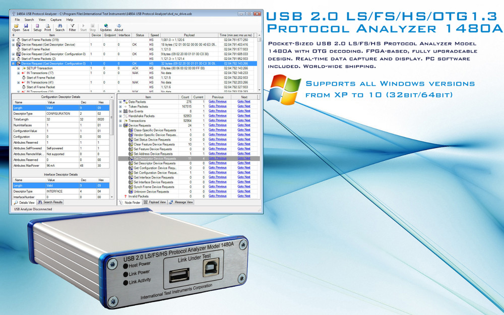 New ITIC 1480A USB 2.0 LS/FS/HS/OTG Protocol Analyzer