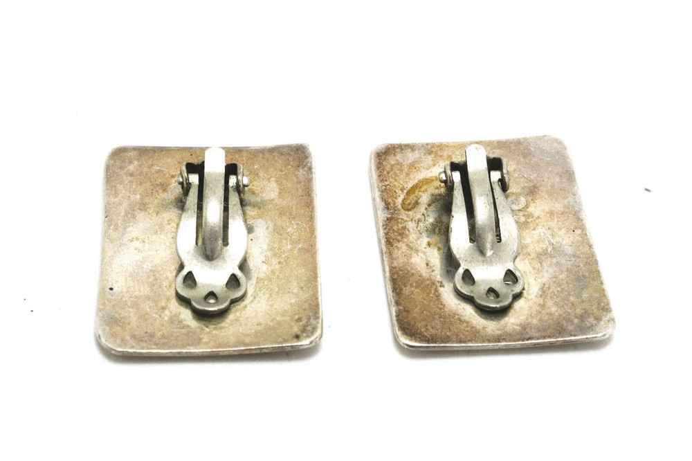Vintage Taxco Mexico Sterling Silver Rectangular Clip On Earrings Signed MLV