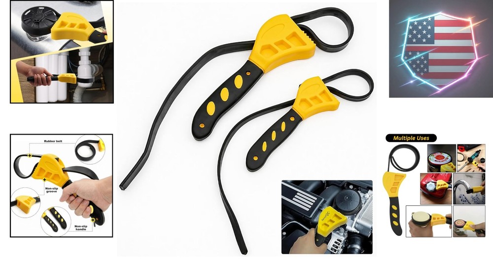 2-Pack Adjustable Rubber Strap Wrench Set – 25.20" & 20.48" Heavy-Duty Strap ...