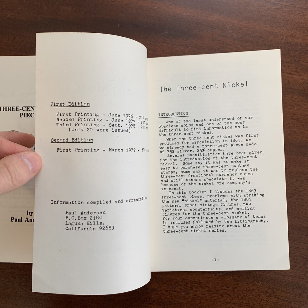 3x Pamphlets Three-Cent Silver Pieces / Nickel / Shield Nickels by Paul Andersen