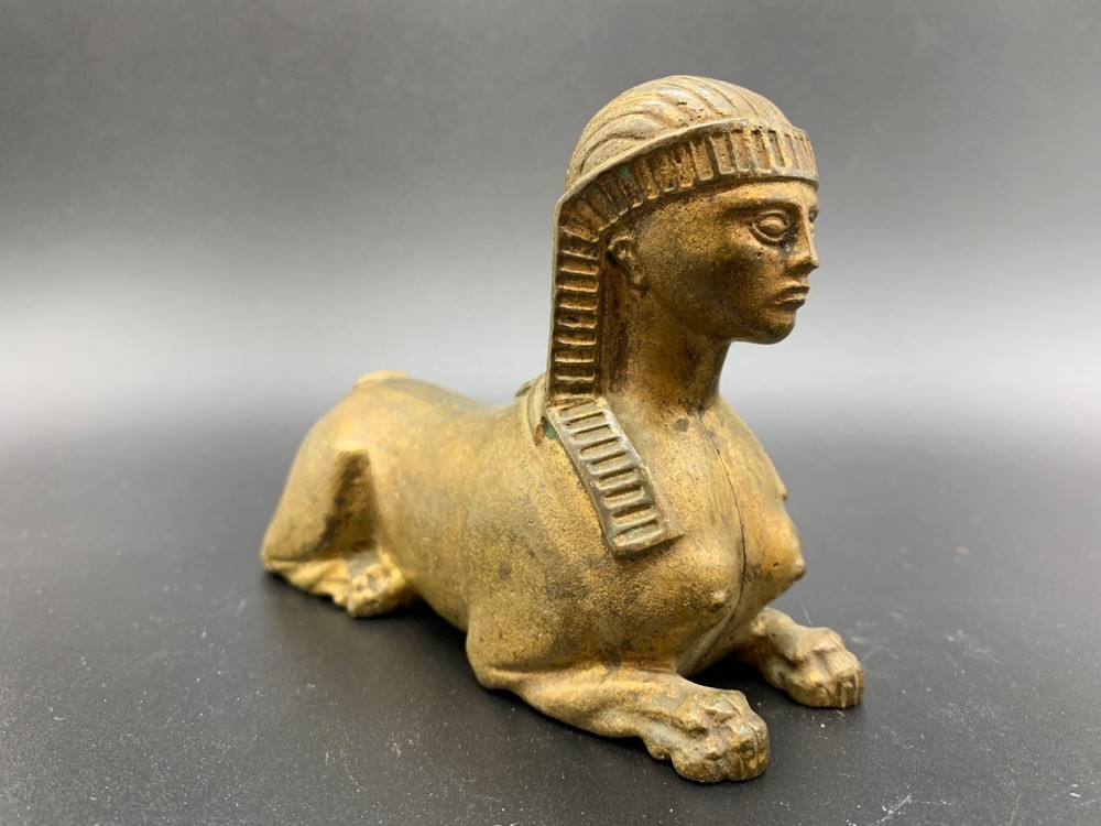 Antique Egyptian Revival Solid Brass Sphinx Pair of Figures