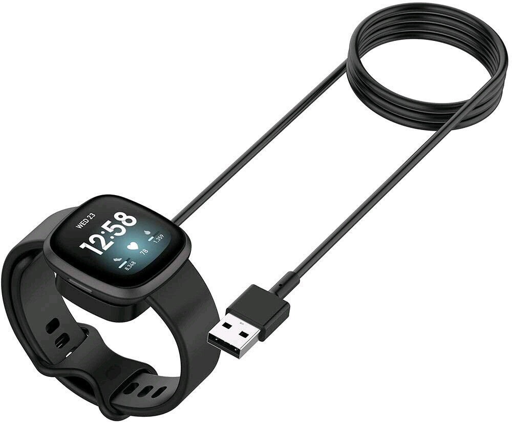 2PCS Wireless Charger & USB Cable for Fitbit Sense/Versa 3 - Fast Charging Dock