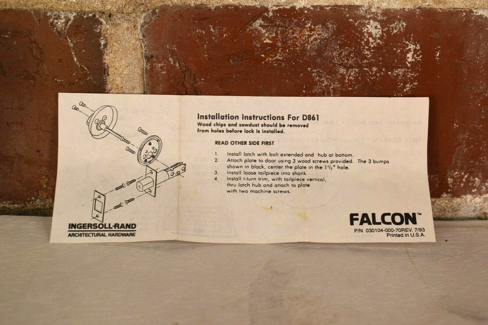 Falcon Security & Safety Deadbolts D861K 606 w/ Instructions