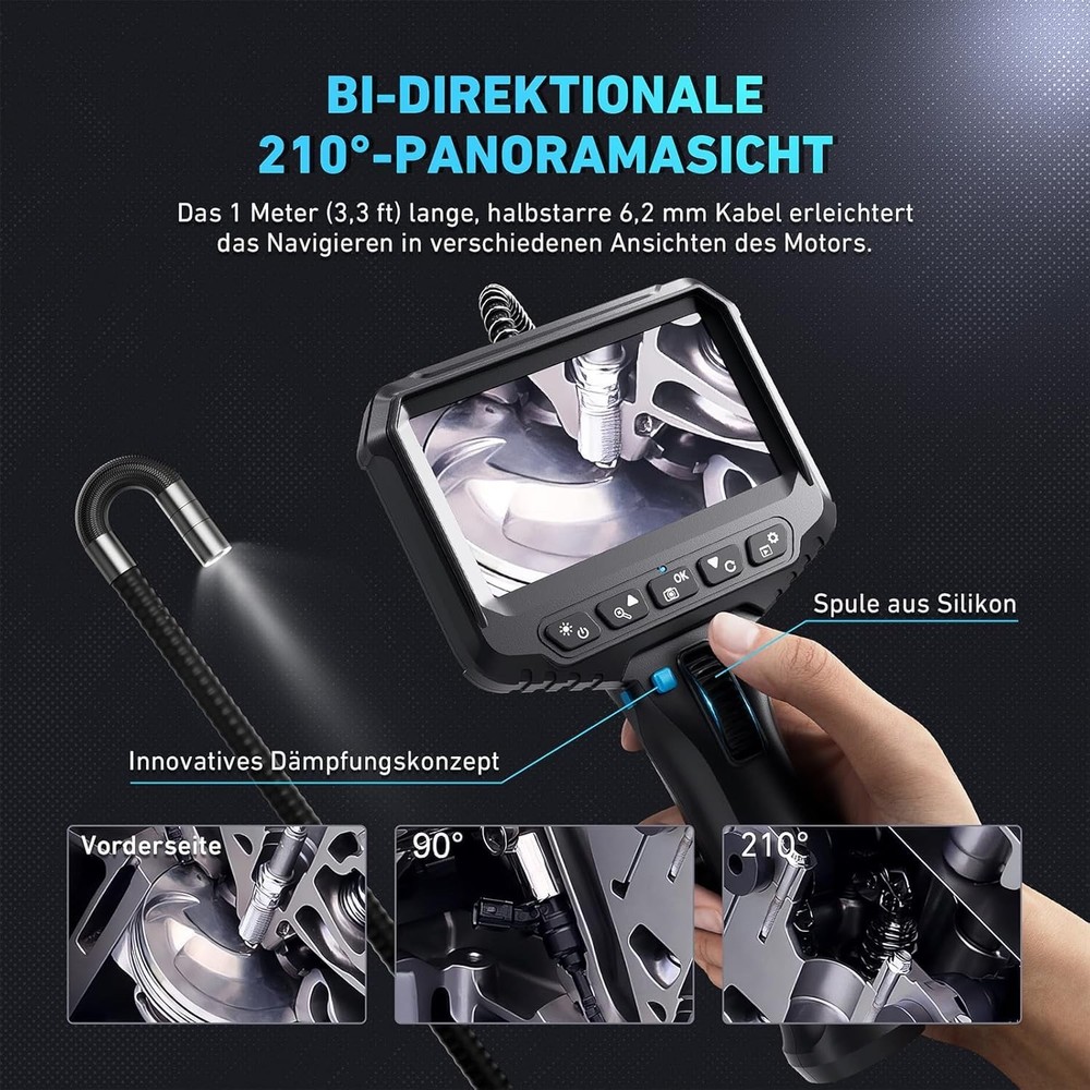 Articulating Borescope Endoscope Camera with Light, 210° Dual-Direction Snake...