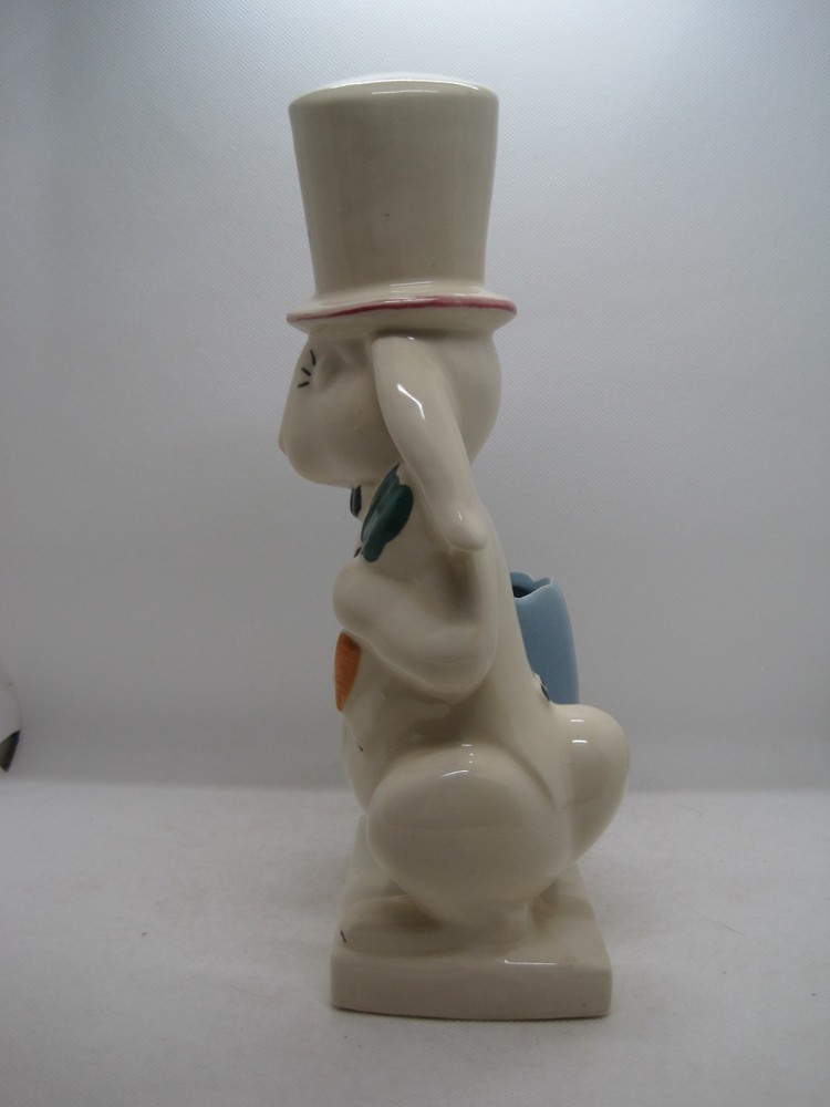 Morton Pottery Ceramic Easter Bunny Rabbit Top Hat Blue Egg Planter