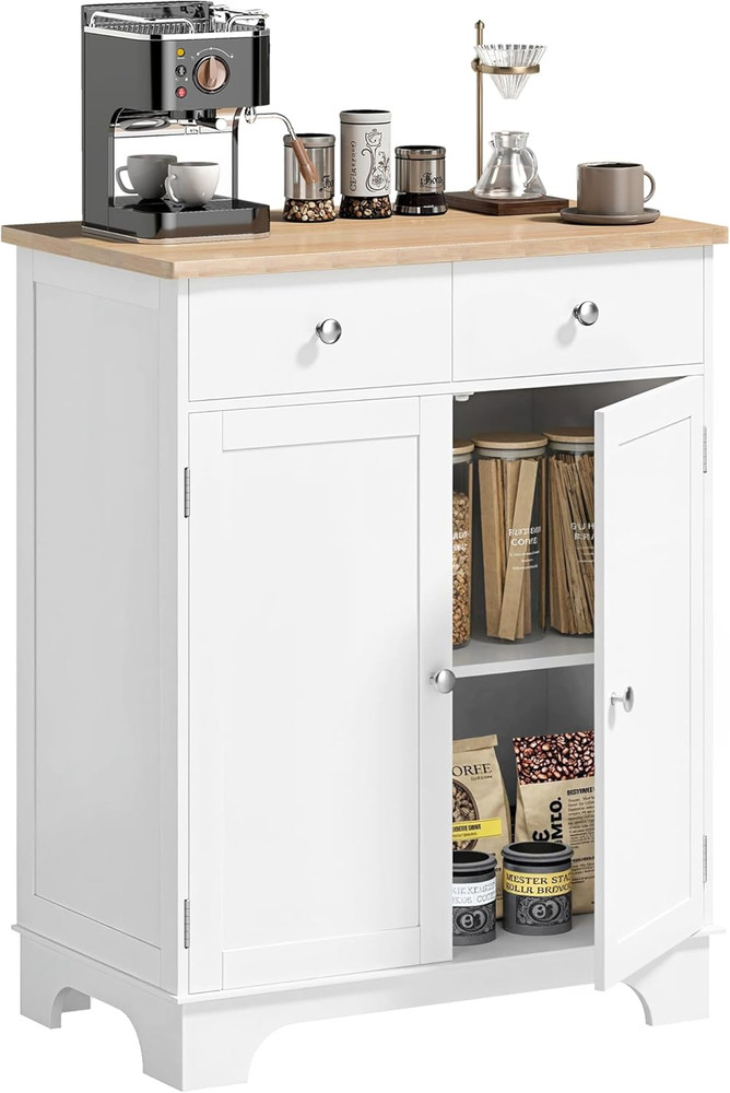 Sideboard Buffet Cabinet with Solid Wood Countertop, Modern Kitchen Storage Cabi