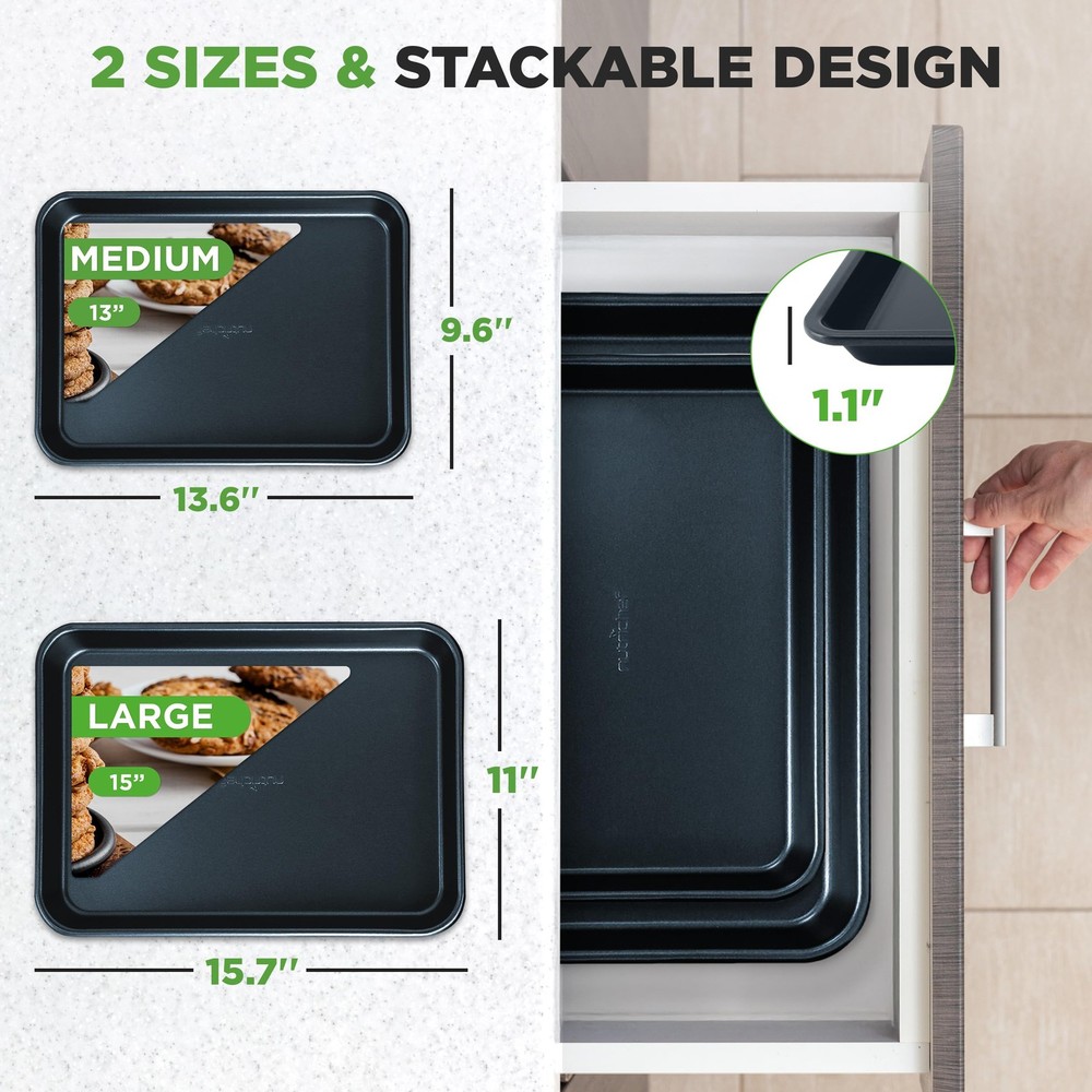 NutriChef 2-Piece Baking Sheet Non Stick - Premium Set, Blue Diamond