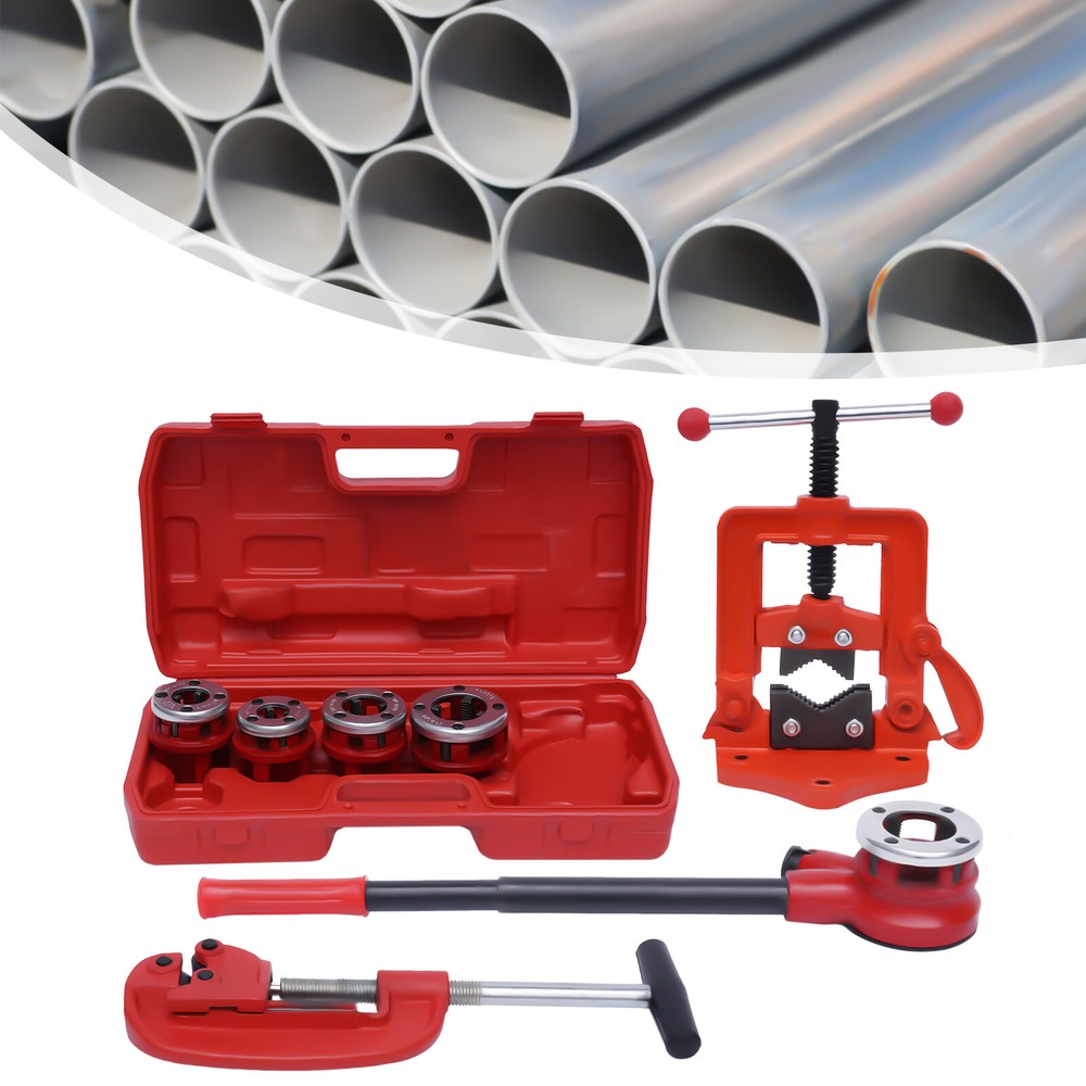 Pipe Threader Ratchet Type w/ 5 Dies Cutter Threading Tool Kit for 1/2"-2" Pipe
