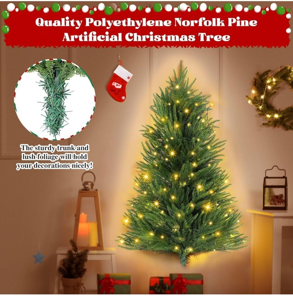 3 FT Wall Hanging Christmas Tree with LED Lights