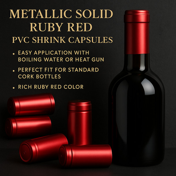 LD Carlson Metallic Solid Ruby Red PVC Shrink Capsules (500 Bulk)