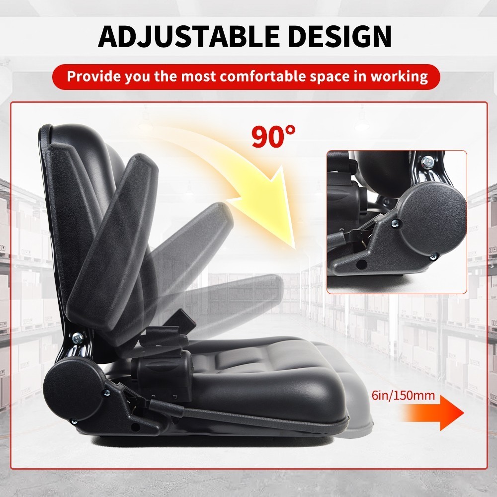 Tractor Forklift Seat Excavator Universal Adjustable Backrest Armrest Safty Belt