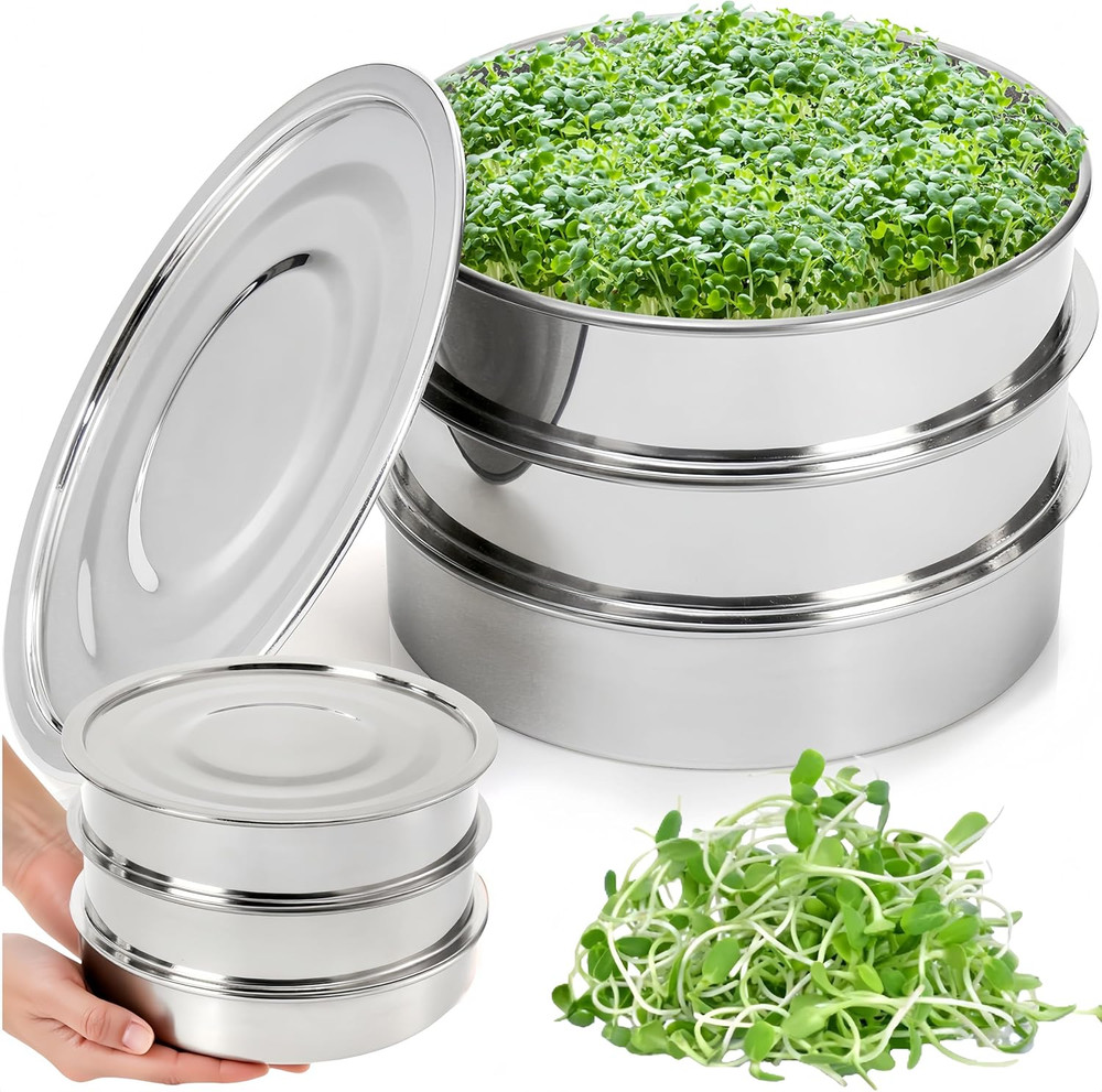 9" Stackable Stainless Steel Seed Sprouting Kit, 3-Tier Mesh Germination Tray, S