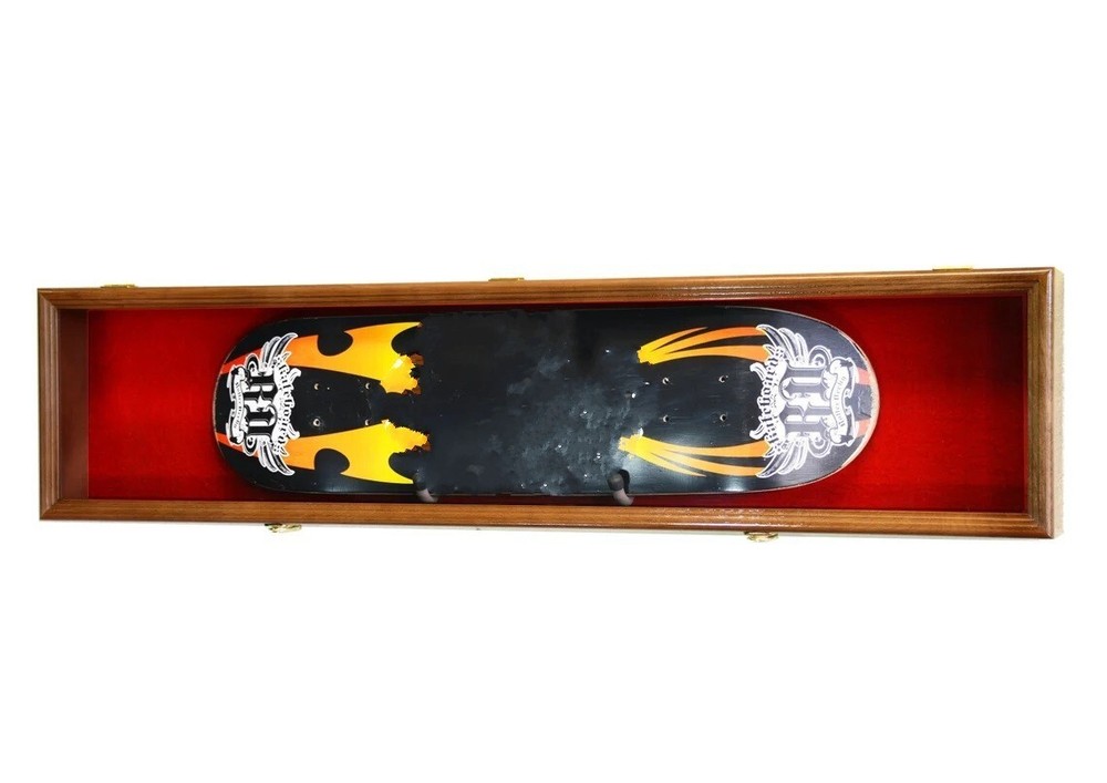 Skateboard Deck Display Case Walnut Wood Cabinet Skateboarding Wall Shadow Box