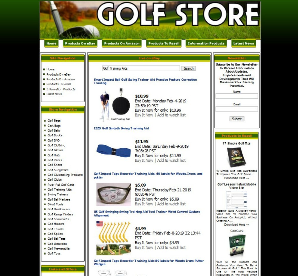 GOLF Website. Affiliate STORE+Amazon Store+Google Adsense+Dropship