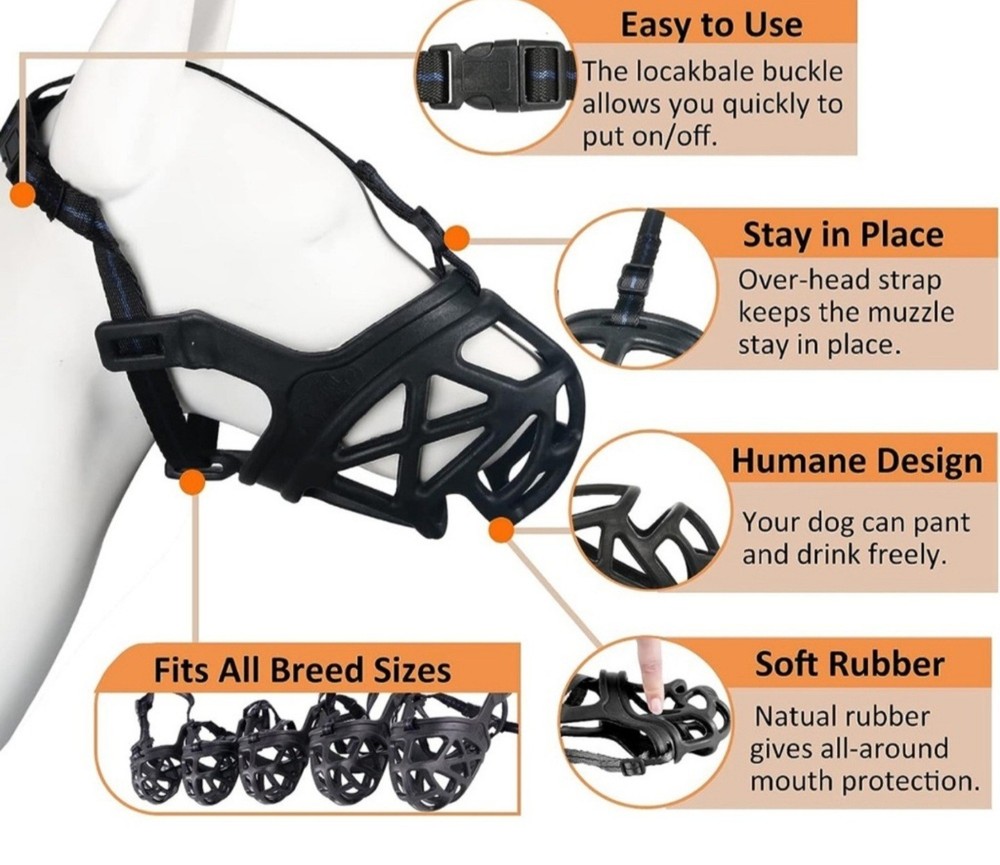 Barkless Silicone Basket Dog Muzzle Size 5 Adjustable NEW