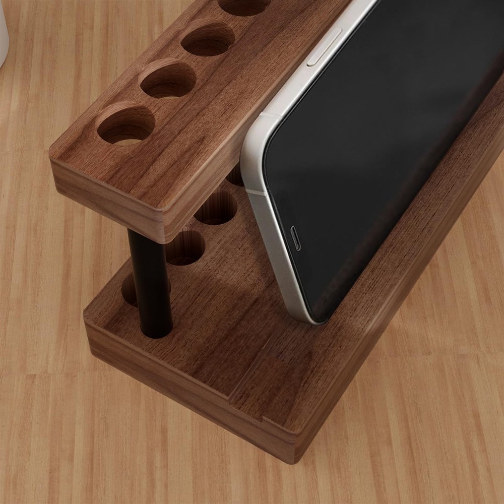 Pencil & Pen Holder for Desk, Solid Walnut Pen Display Stand with 9 Slots and...