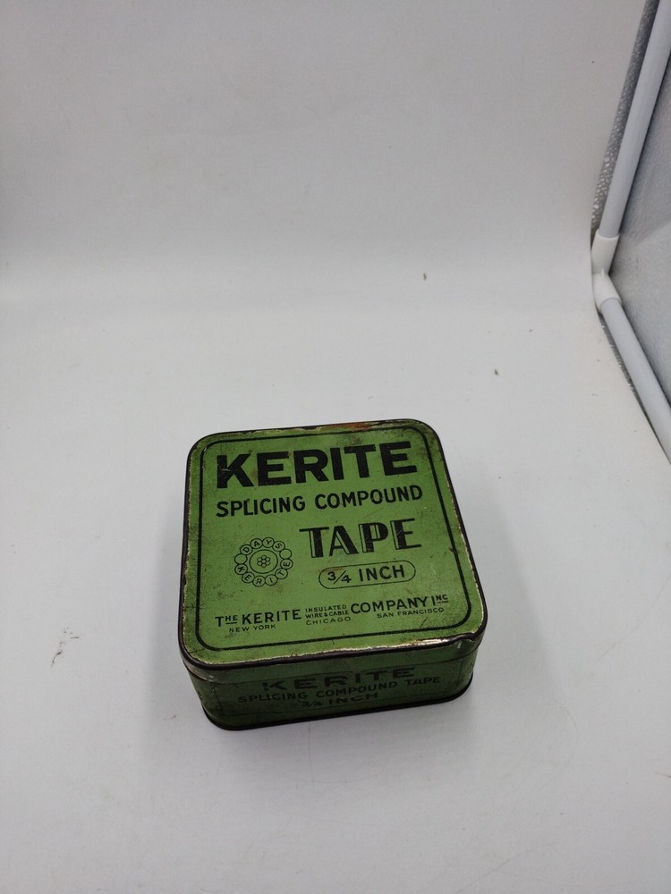 Green Kerite Splicing Compound Tape Advertising Empty Tin Decor