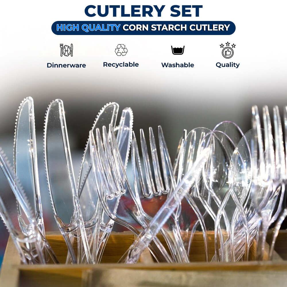 Reusable Tithe Clear Plastic Cutlery Set Catering & Camping Supply