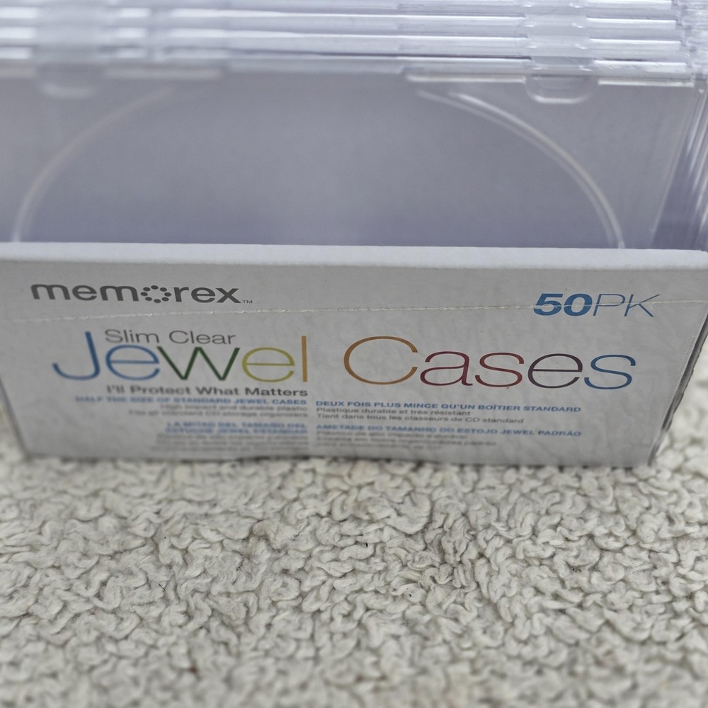Memorex Slim Clear Jewel Cases 50 Pack CD Storage Replacement Half Size Plastic