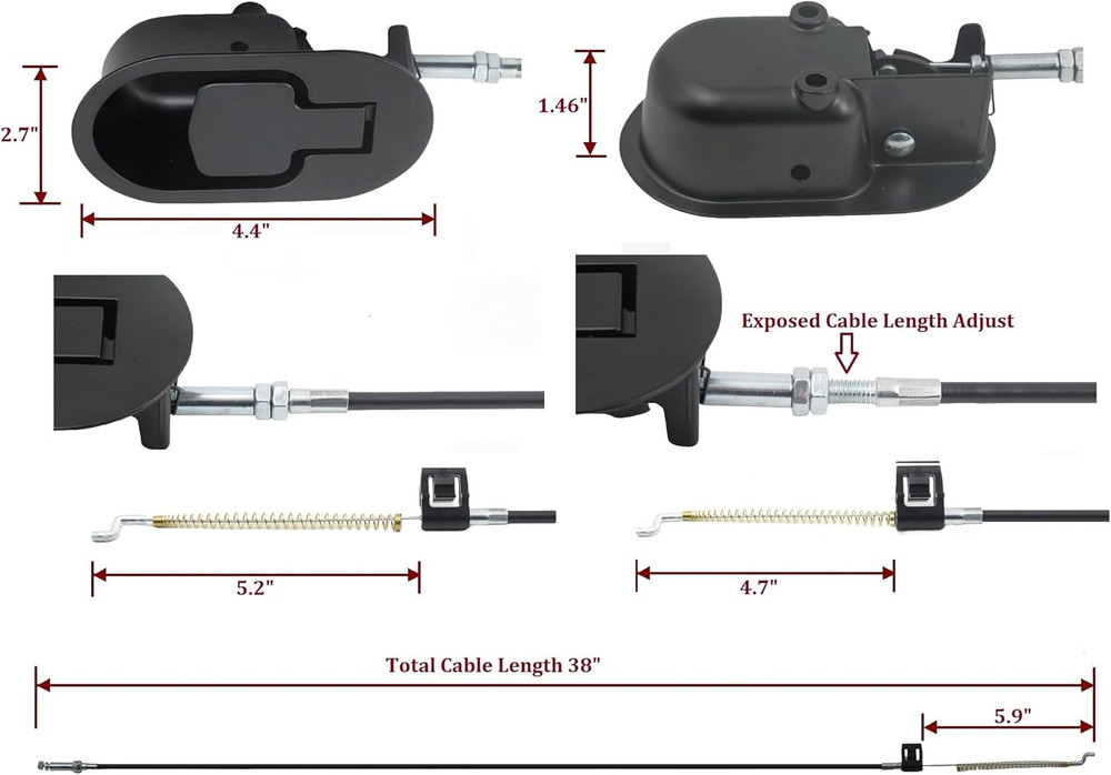 Universal Heavy-Duty Metal Pull Recliner Handle with Cable (Exposed Adjustable 4