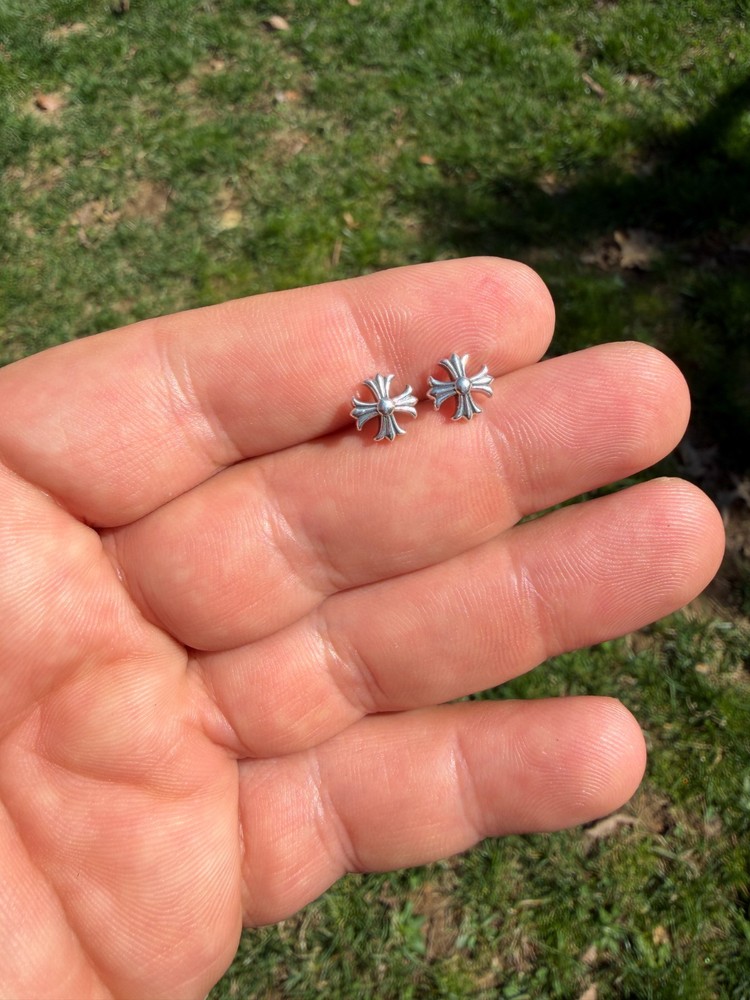 Real Solid 925 Silver Men Hearts Of Chrome Star Oxidized Earrings Plain Studs