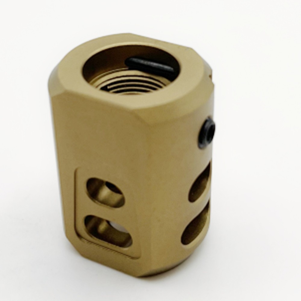 Top Flat 1/2×28 Thread Muzzle Brake Anodized For 9mm Glock Tan Color