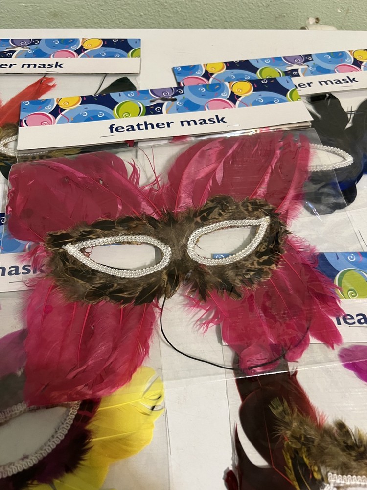Five Large Feather Mask Decorations
