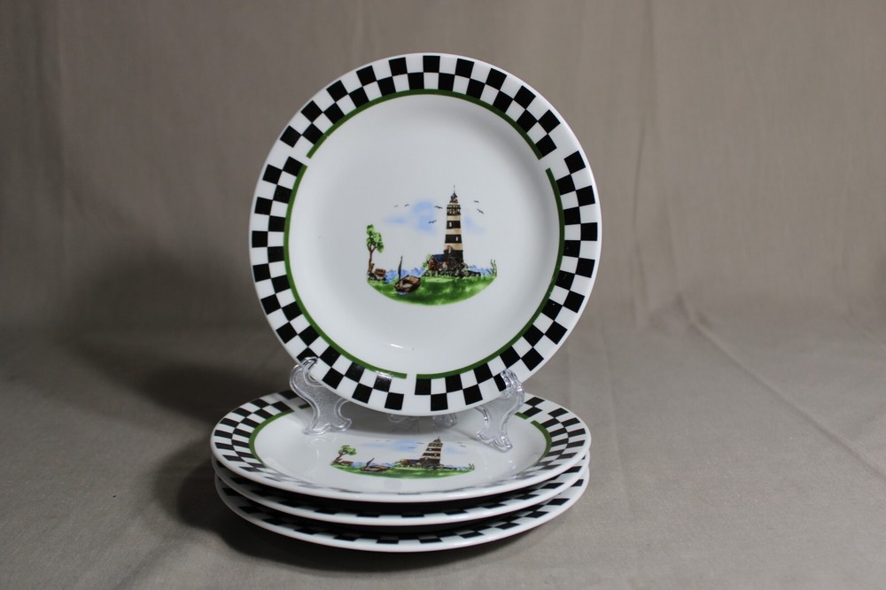 4 ALCO 7" Salad Plates In The Lighthouse Pattern