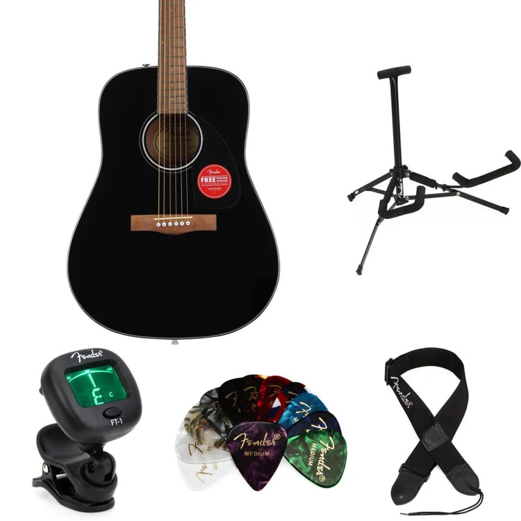 Fender CD-60 Acoustic Guitar Essentials Bundle - Black