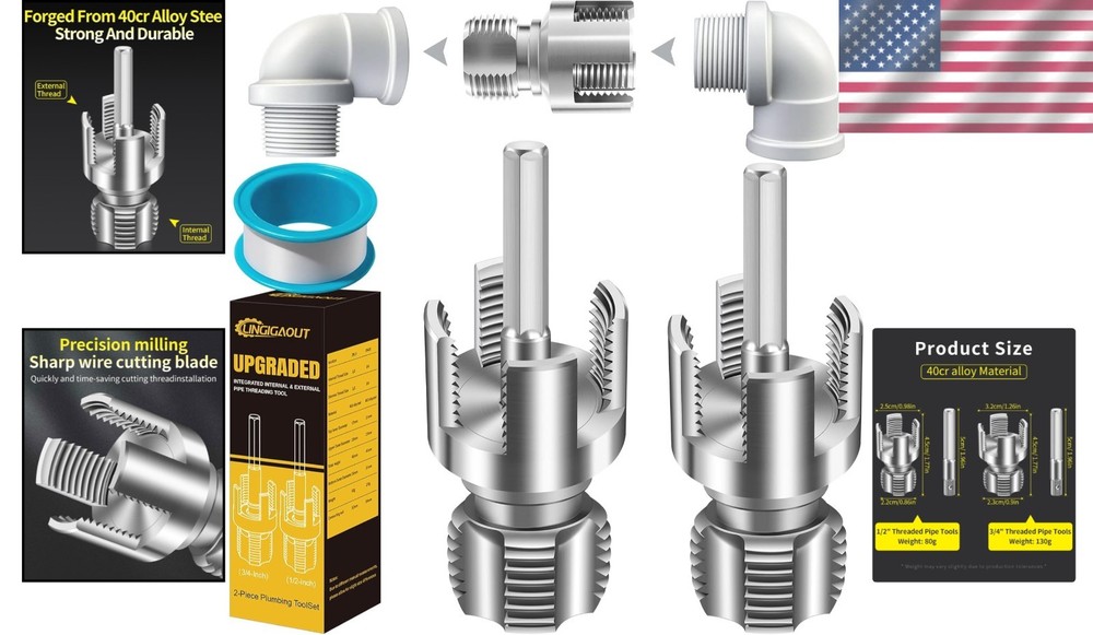 Efficient Electric Drill-Compatible Pipe Threader: 1/2'' & 3/4'' Integrated Set