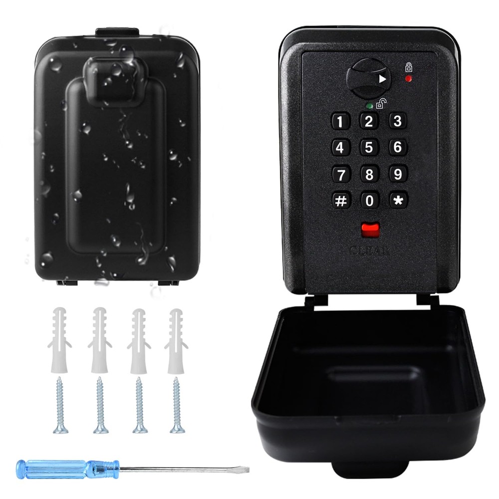 Key Lock Box, 12-Digit Code, Weatherproof Wall Mount, Large Capacity 5-8 Keys...