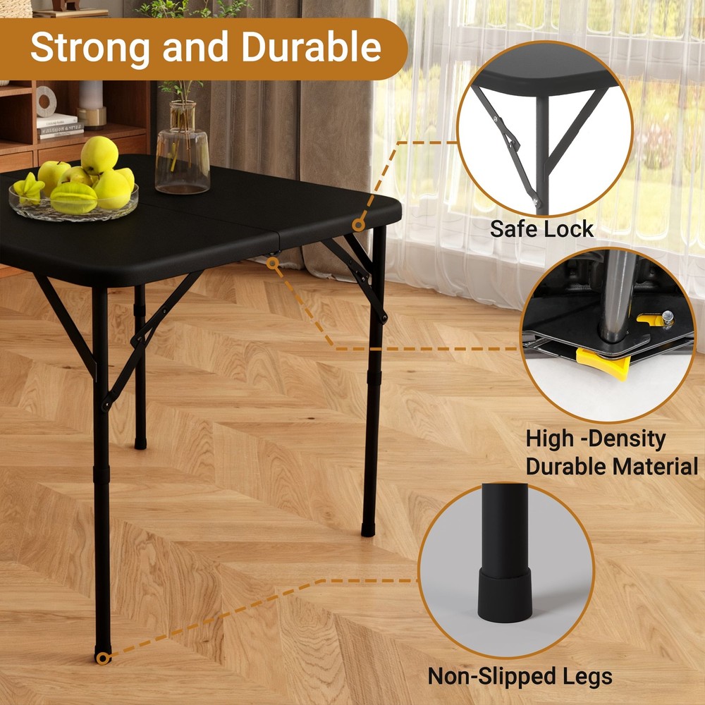 34" Square Folding Table,Fold-in-Half Plastic Card Table,Picnic Party Event