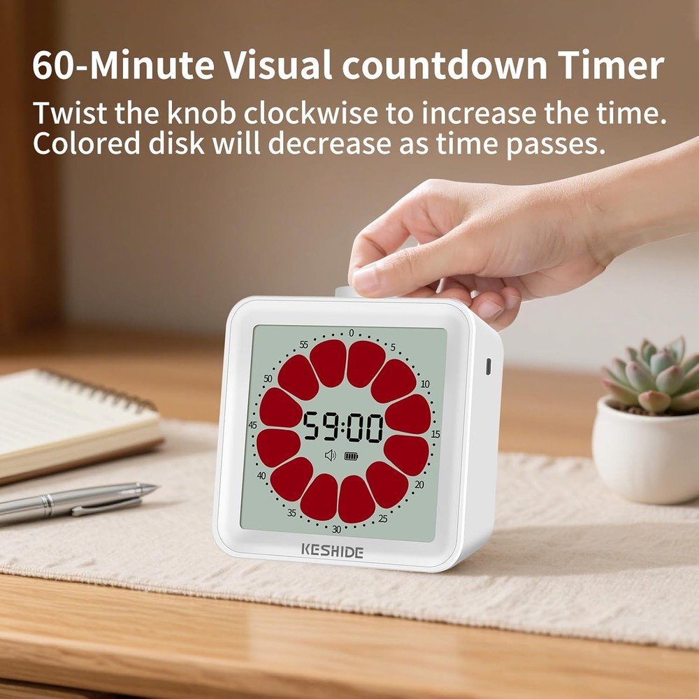 LCD Digital 60-Minute Visual Countdown Timer for Kids and Adults