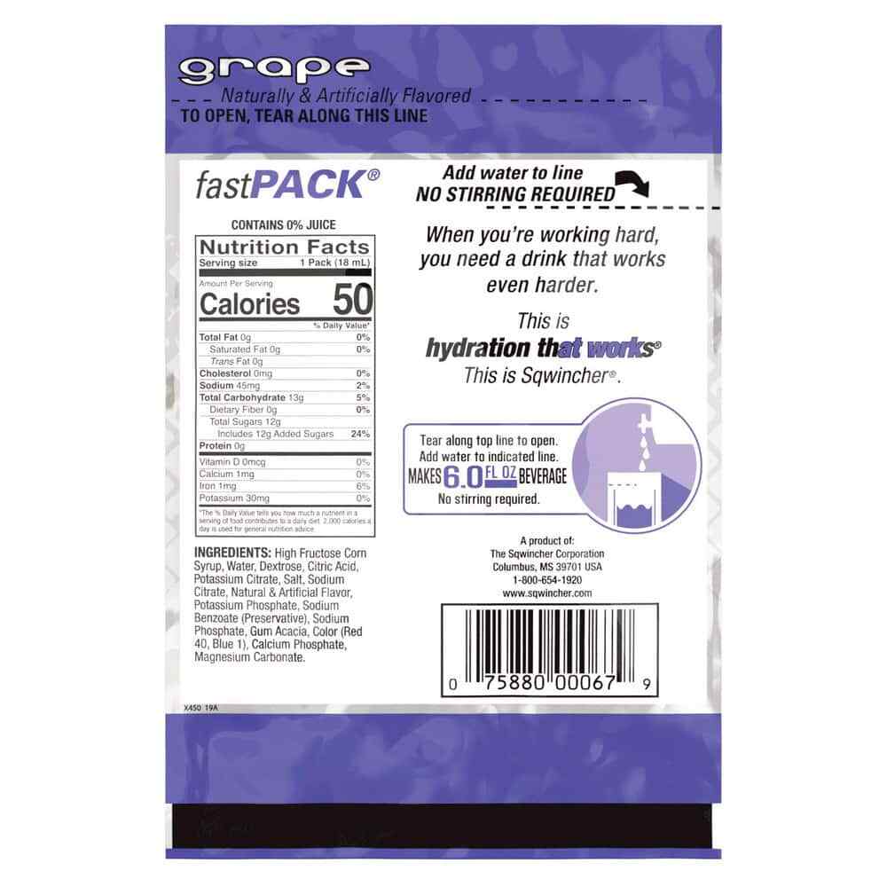 50 Count Sqwincher FastPack Grape Activity Drink Liquid Concentrate Packets