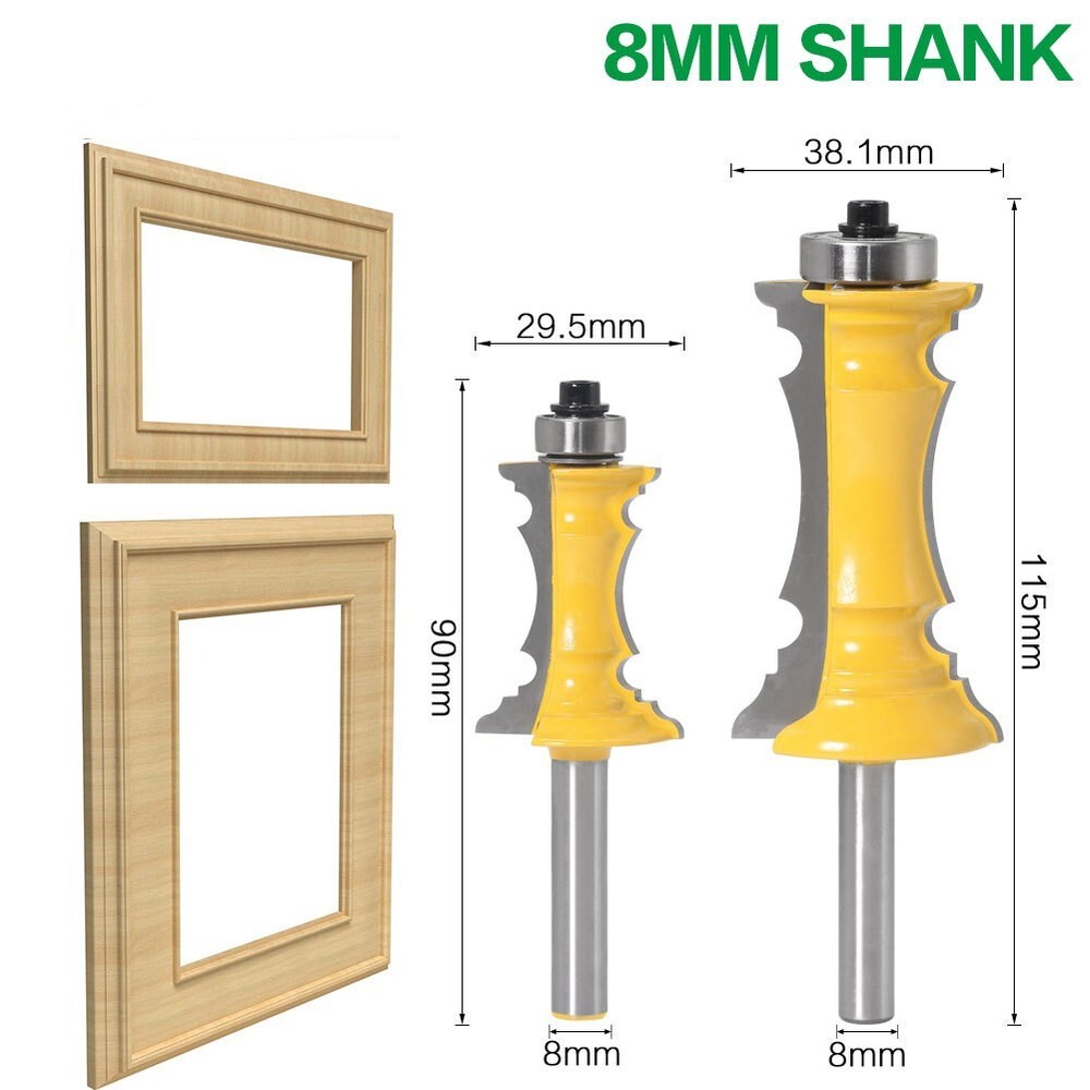 2Pcs 8mm Shank Miter Frame Molding Router Bit