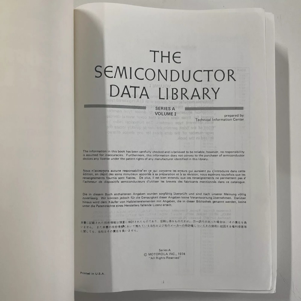 Motorola 1974 Semiconductor Data Library Series A Volume 1 Paperback