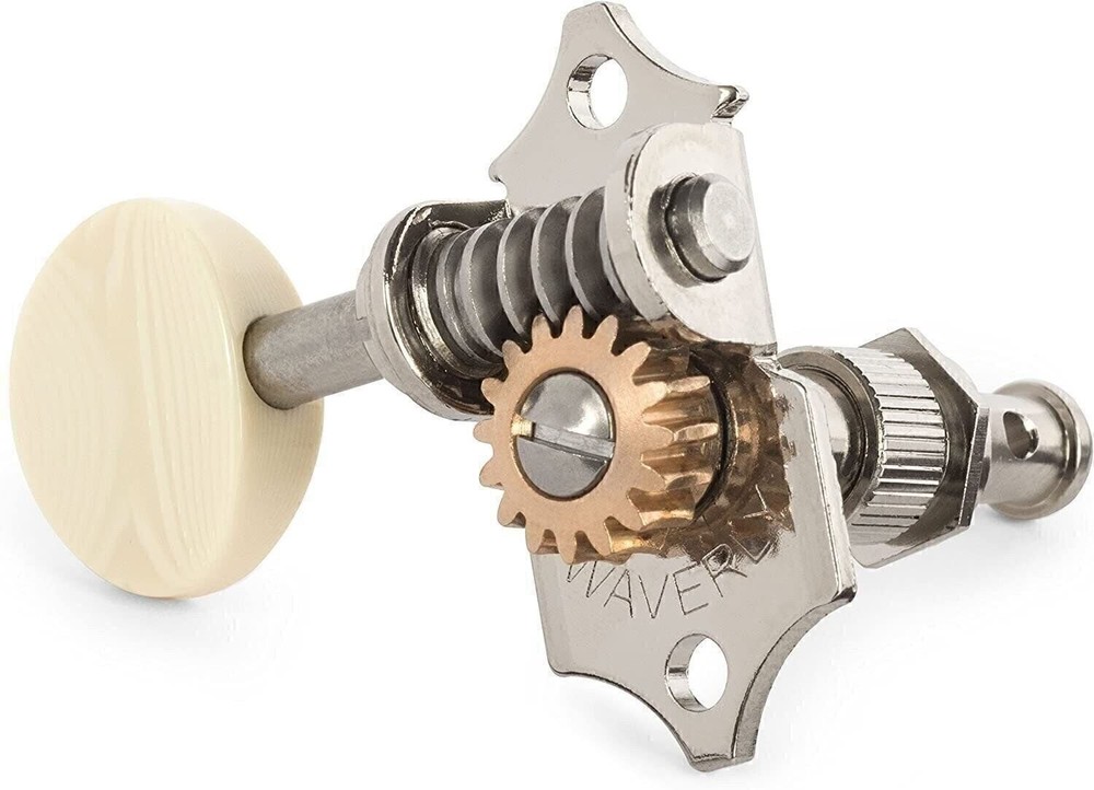 Waverly Guitar Tuners with Ivoroid Knobs, for Solid Pegheads, Nickel, 3L/3R