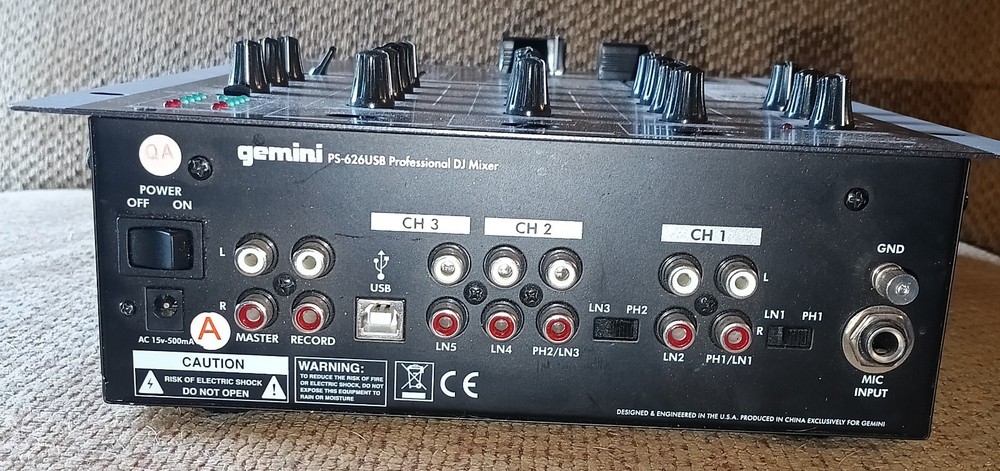 Gemini PS-626USB DJ Mixer USB Playback/Record, Replaceable Crossfader, 3-Channel