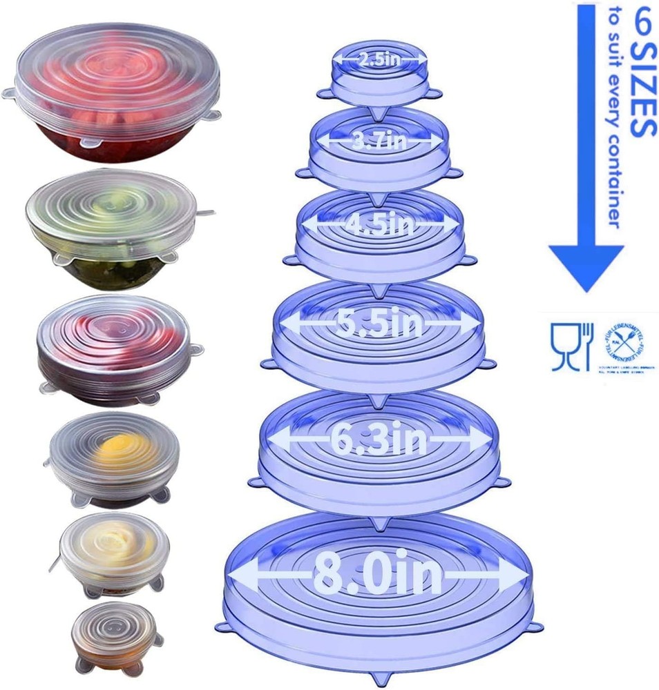 Eco-Friendly Silicone Stretch Lids - 18 Pack with 6 Sizes for All Containers