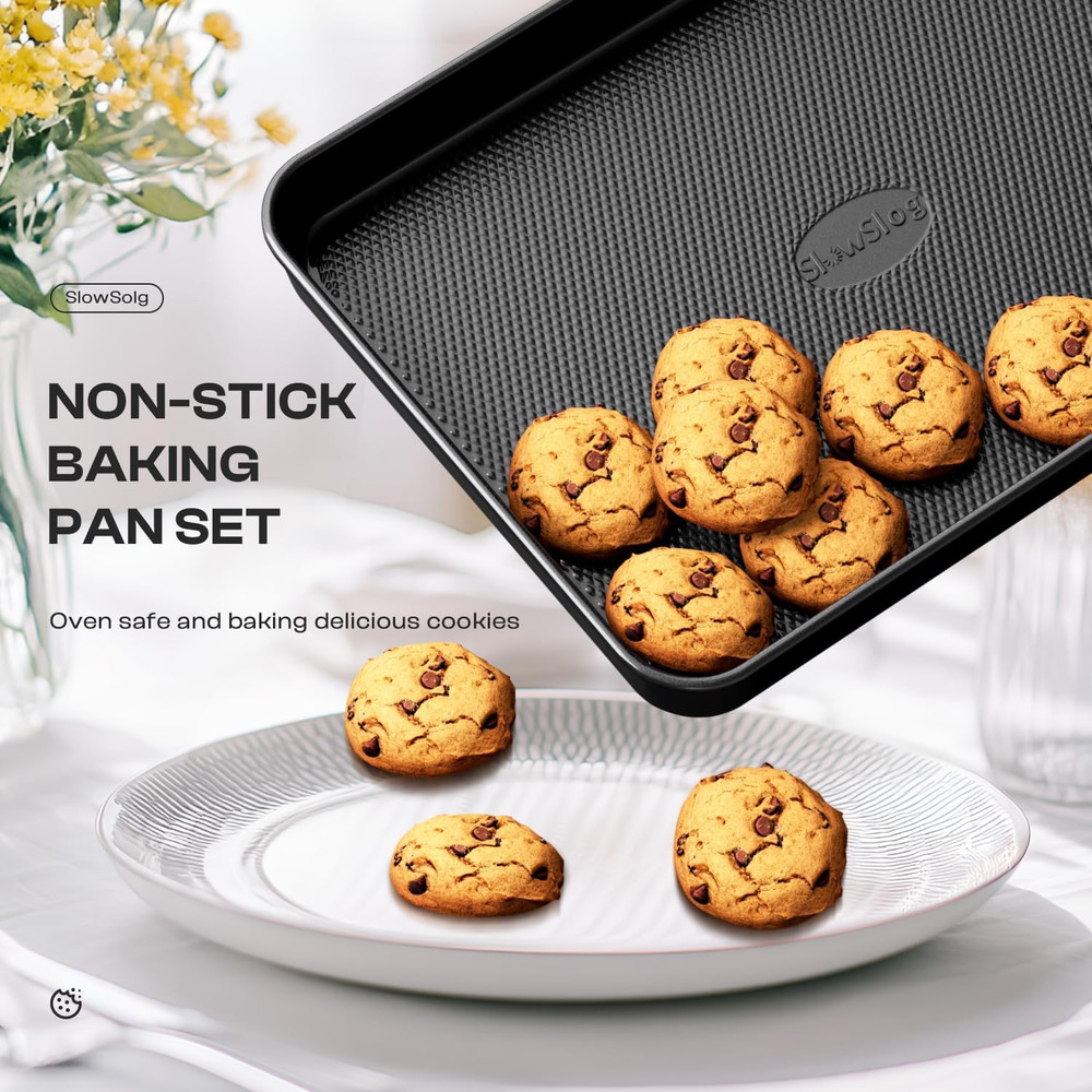 12-Piece Nonstick Bakeware Set, Stackable Non Toxic Baking Pans Set with Rack &