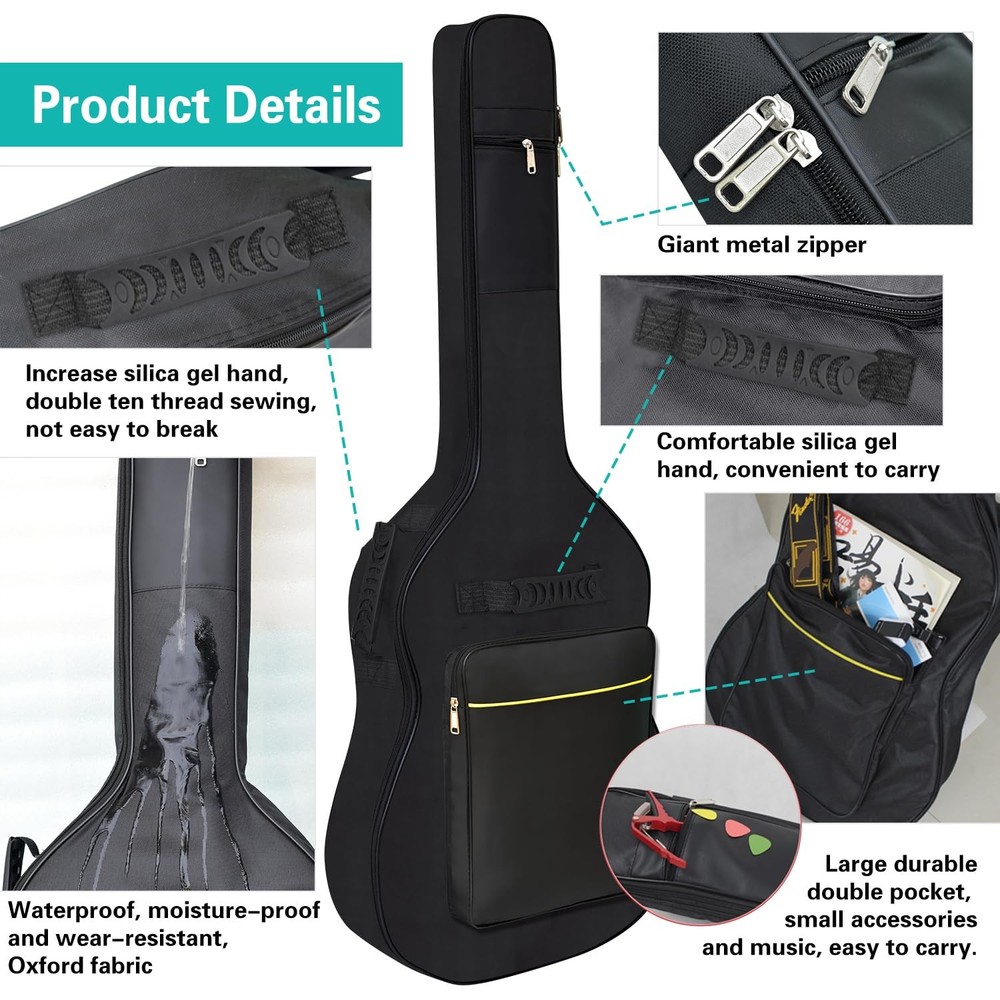 Acoustic Guitar Bag Thick Padding Waterproof Dual Adjustable Shoulder Strap