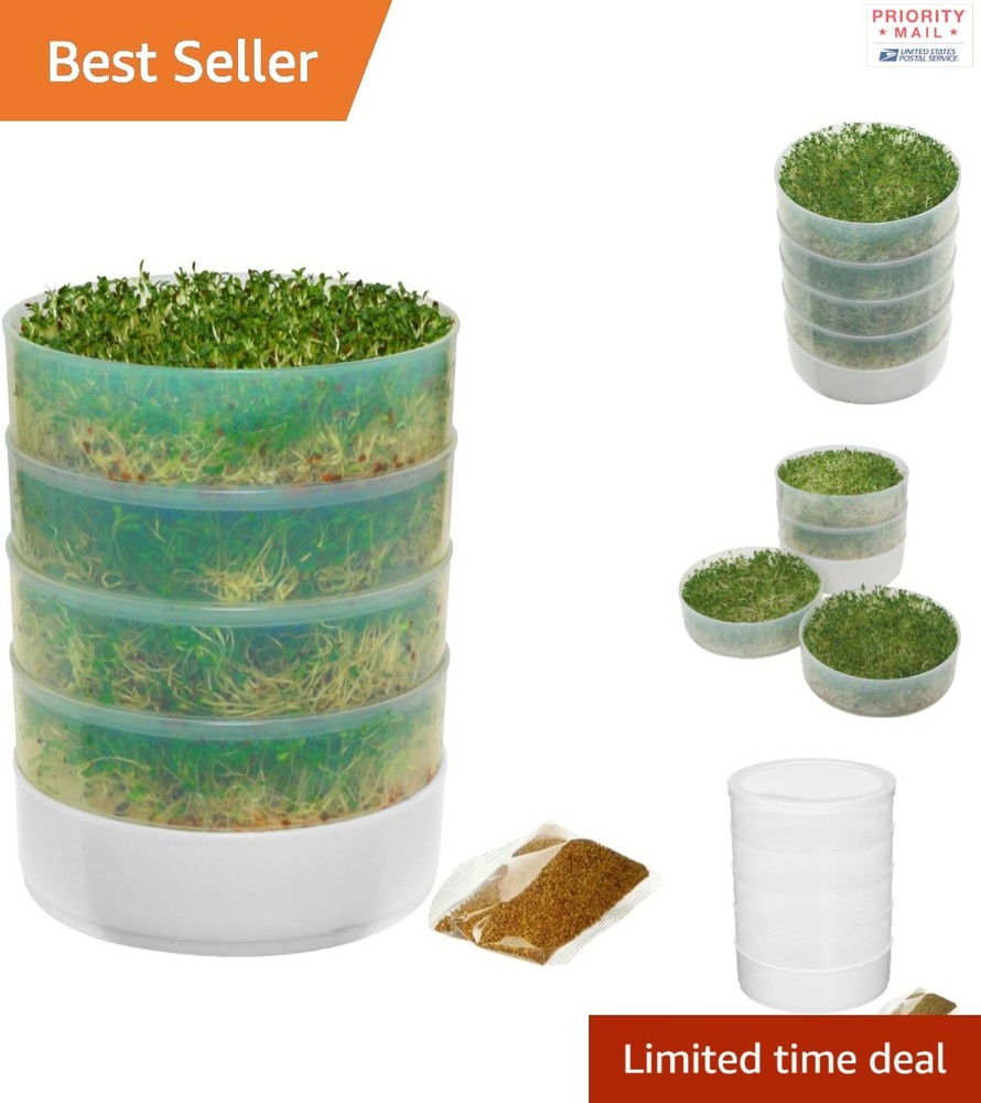Versatile 4-Tray Seed Sprouter with Hydrophobic Irrigation for Fresh Sprouts