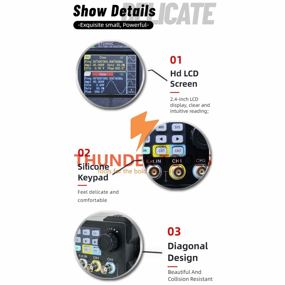 Thundertools 20-60MHz 2-channel Function Arbitrary Waveform Generator Portable