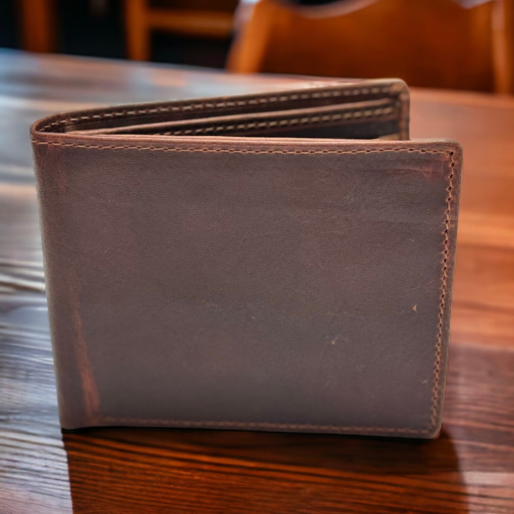 Genuine Leather Wallet RFID Blocking Wallet for Men Bifold Wallet Brown