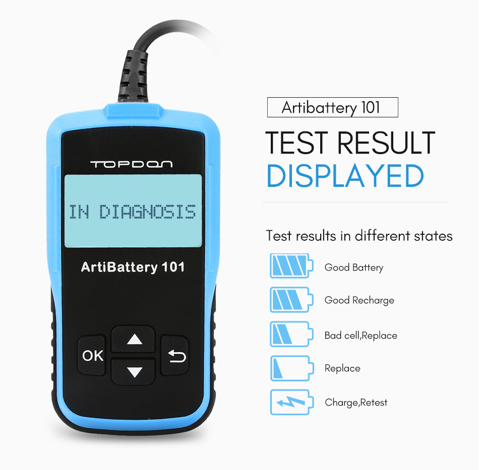🔥TOPDON AB101 12V Battery Tester Auto Digital Analyzer Test Tool 100-2000CCA✅