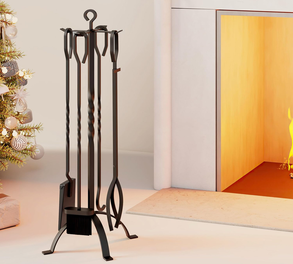 5 Pieces Fireplace Tools Sets Fireplace Accessories Tools Holder with Handles To