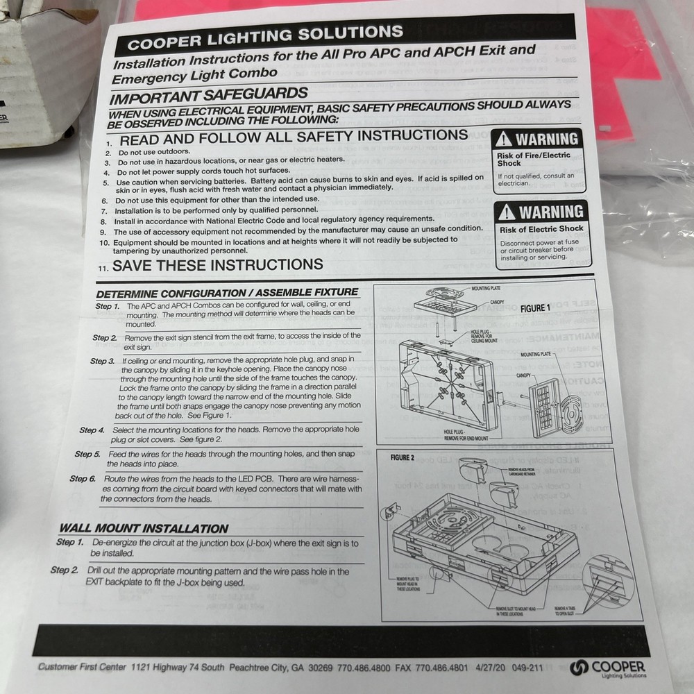 Cooper Lighting APCH7R Self Powered Combination LED Exit Sign All-Pro Plastic