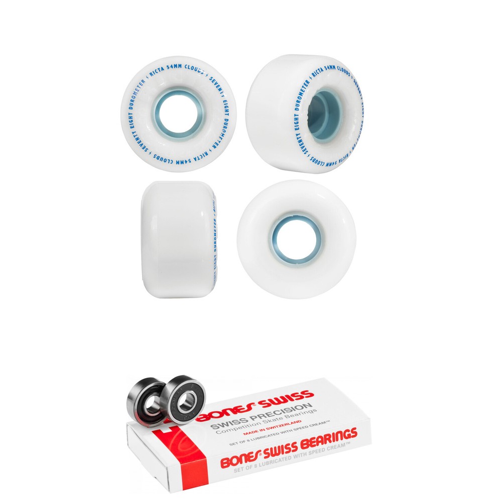 RICTA SKATEBOARD WHEELS 54mm Team Clouds White 78a BONES REDS Bearings