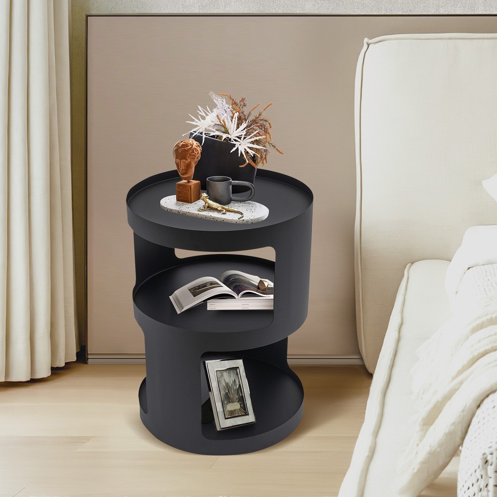 3-Tier Iron Sofa Bedside Table Round End Bed Side Table With Rubber Pad Bedroom