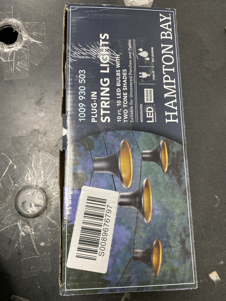 Hampton Bay 10-Light 12 ft. Black Outdoor LED Lantern String-Light